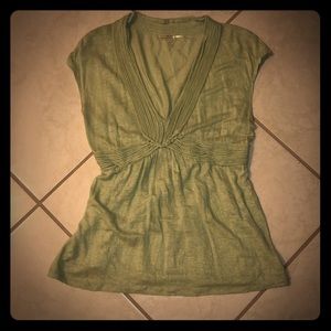 Mint green blouse with scrunched fabric trim